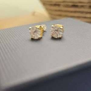 2.0 CT MOISSANITE EARRINGS 14K SOLID YELLOW GOLD STUDS (SCREW-BACK)